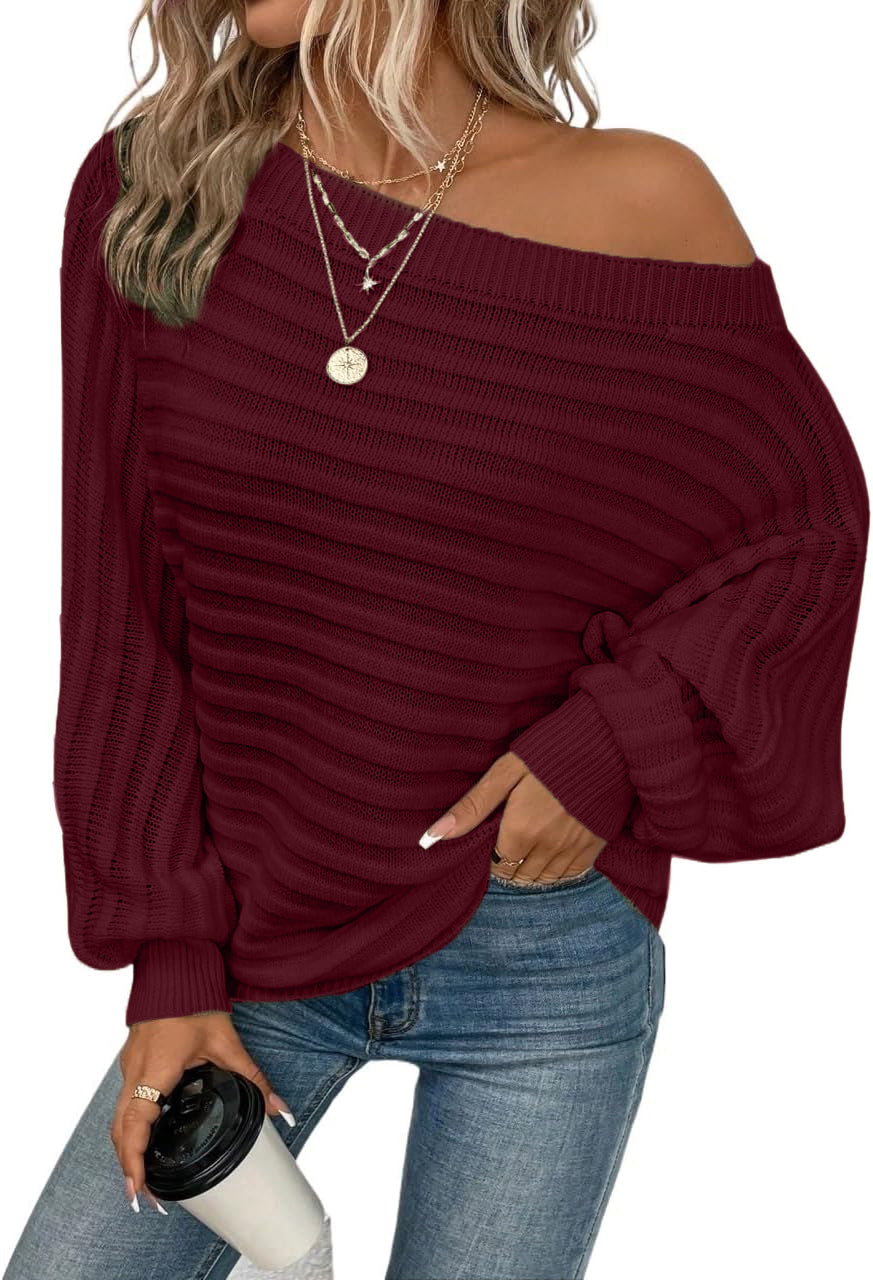 Women's Textured Off-Shoulder Long-Sleeve Batwing Sleeve Knit Top