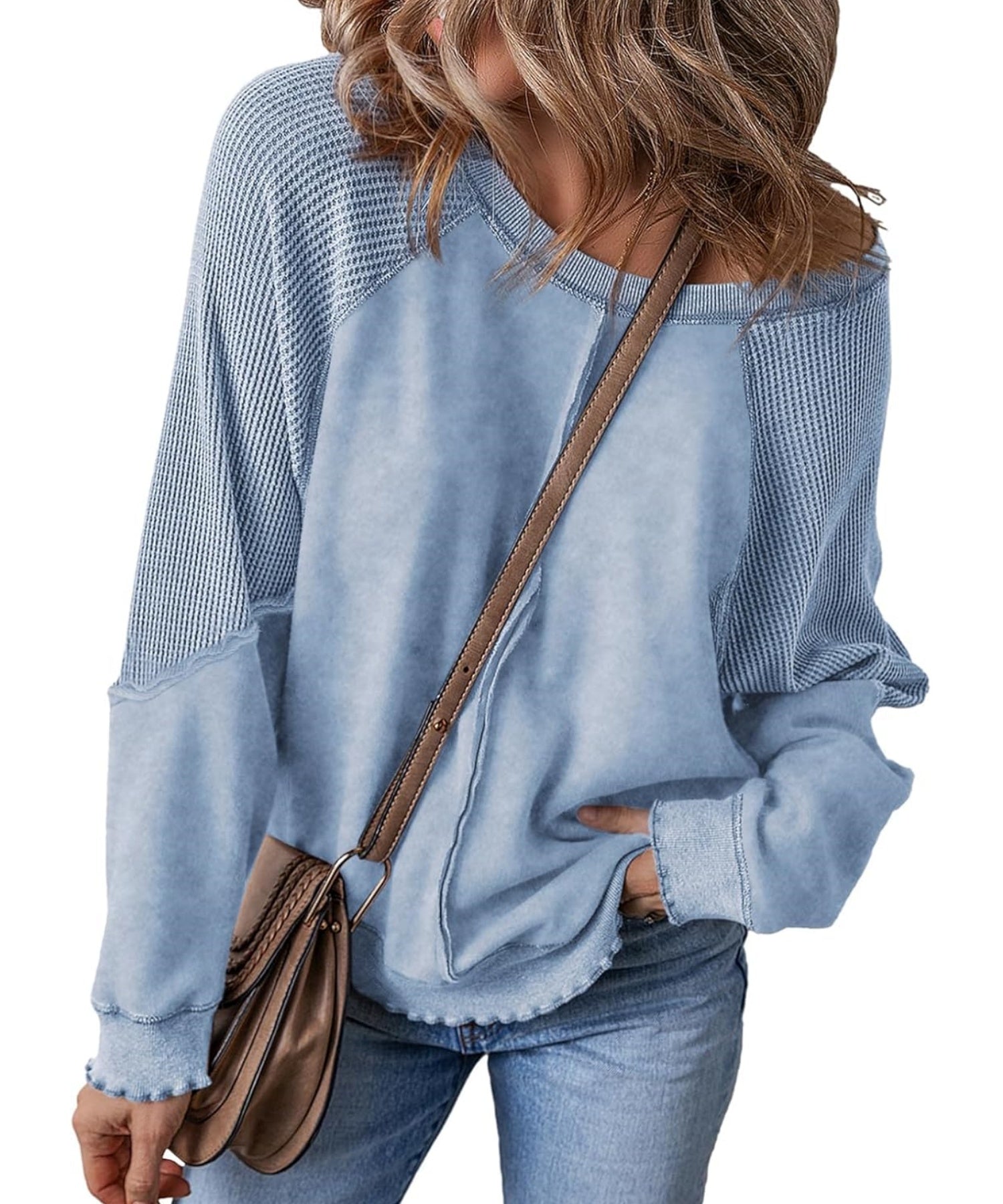 Women's  Reverse Seam Waffle Knit Sweatshirt (Buy 2 Free Shipping)
