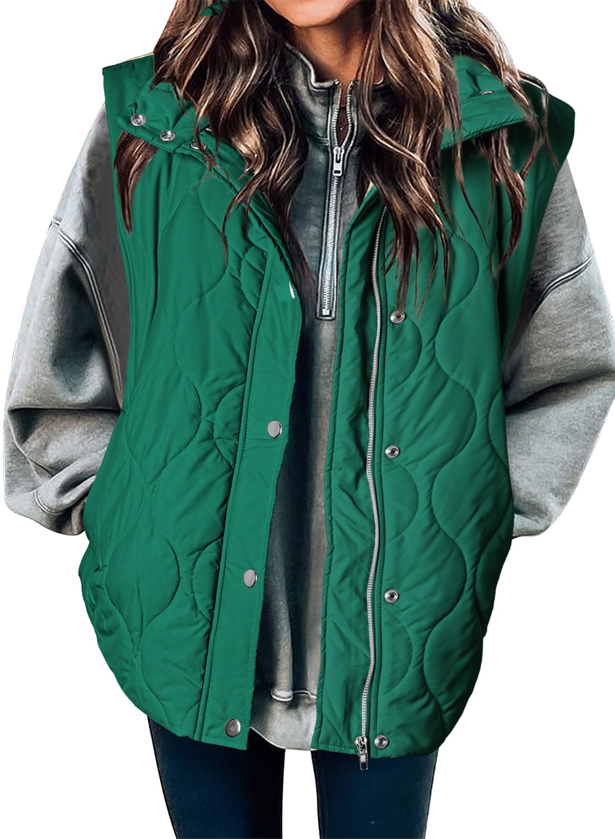 Quilted Zip Button Sleeveless Puffer Vest