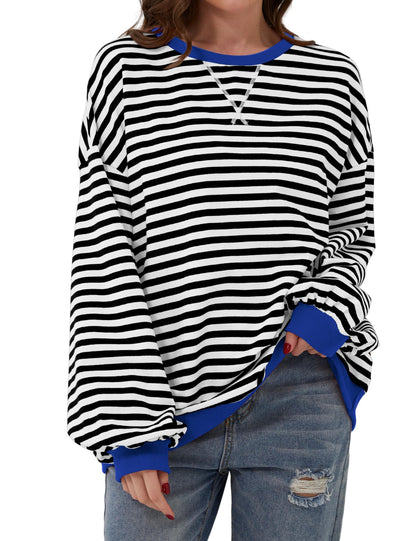 Oversized Striped Color Block Sweatshirt