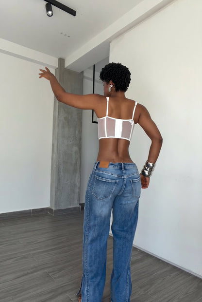 Front Slit Wide-Leg Jeans | Effortless High-Rise Denim