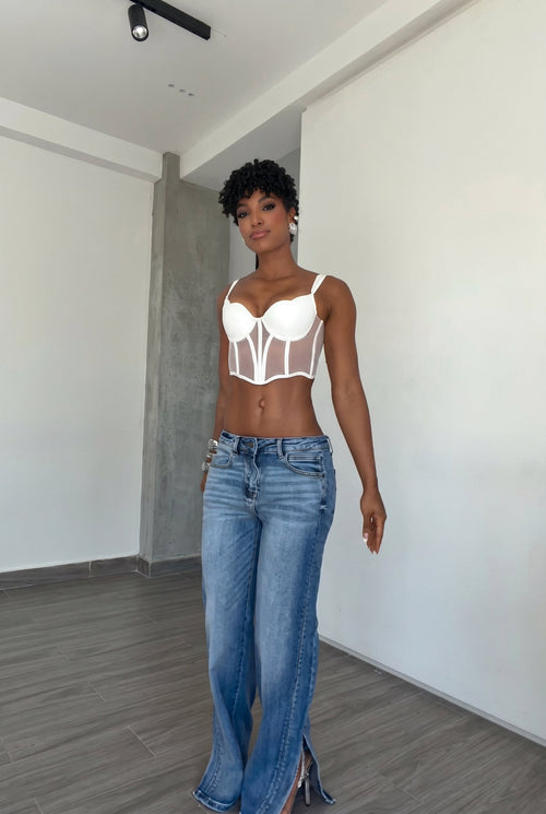 Front Slit Wide-Leg Jeans | Effortless High-Rise Denim