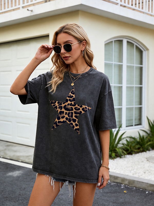 Leopard print star short-sleeved shirt（BUY 2 FREE SHIPPING)