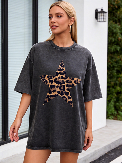 Leopard print star short-sleeved shirt（BUY 2 FREE SHIPPING)