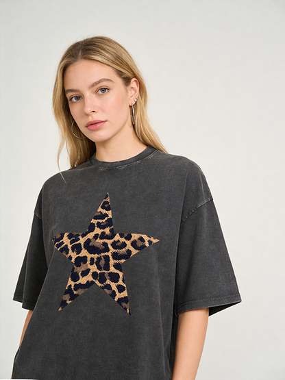 Leopard print star short-sleeved shirt（BUY 2 FREE SHIPPING)