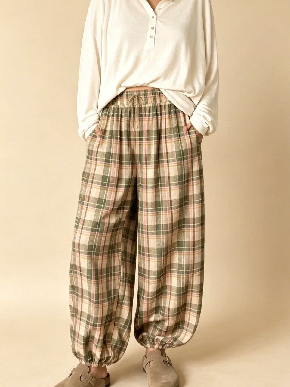 Boho Relaxed Fit Plaid Balloon Pants