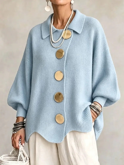 ⏰Hot Sale-Women French Lapel Irregular Hem Lantern Sleeve Knit Cardigan