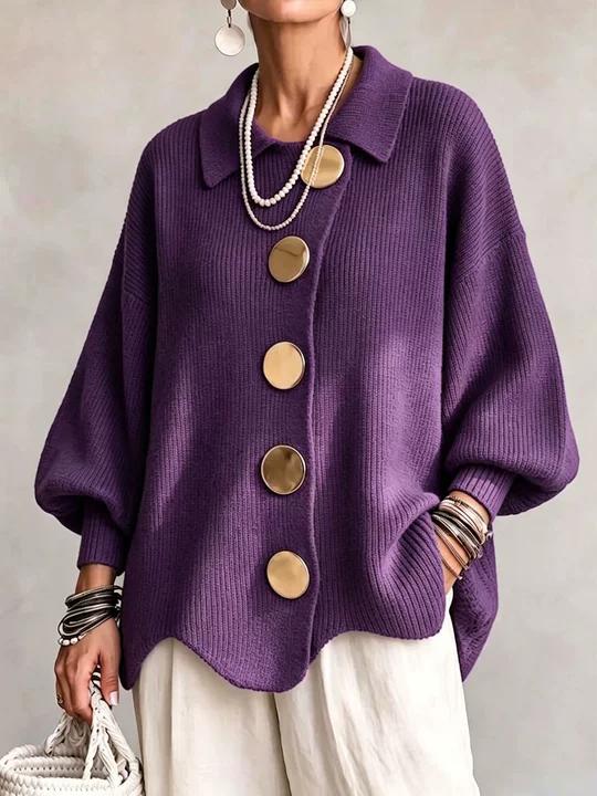 ⏰Hot Sale-Women French Lapel Irregular Hem Lantern Sleeve Knit Cardigan