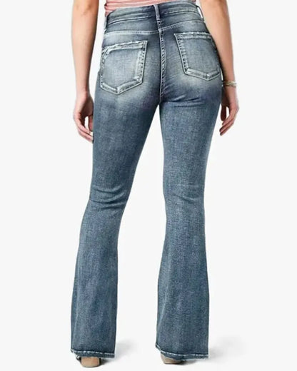 VINTAGE BUTTON SIDE DESIGN MID WAIST STRETCH FLARE JEANS(Buy 2 Free Shipping)