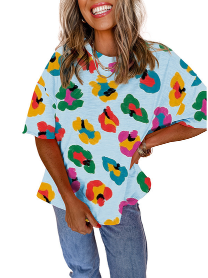 Women's Colorful Leopard Print Oversized T-Shirt