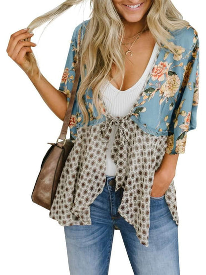 🔥🔥🔥🔥Women's Floral Kimono Ruffle Sleeve Tie Cardigans Flowy Boho Loose Cover Ups
