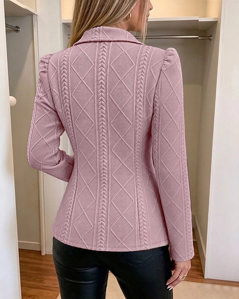 Women Lapel Collar Quilted Pattern Bodycon Blazer