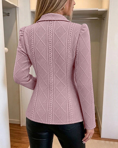 Women Lapel Collar Quilted Pattern Bodycon Blazer