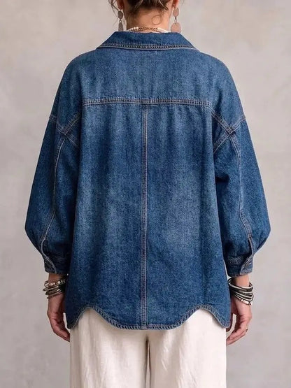 Vintage Washed Denim Coat With Large Buttons