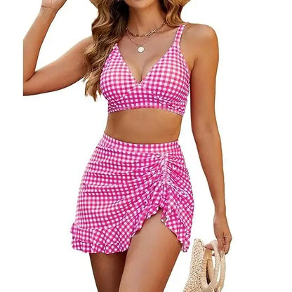 Women's Tummy Control Two Piece Gingham Bikini Swimsuit