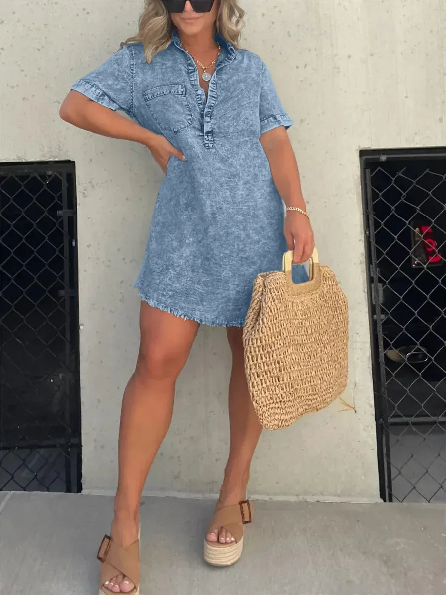 100% Tencel/Lyocell Material Silk Feeling Womens Washed Shirt Dress(Buy 2 Free Shipping)
