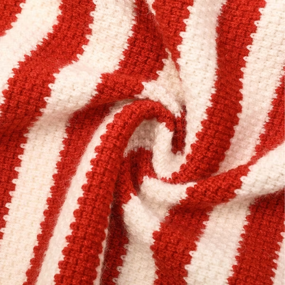 Women Striped Scalloped Trim Open Front Knit Cardigan