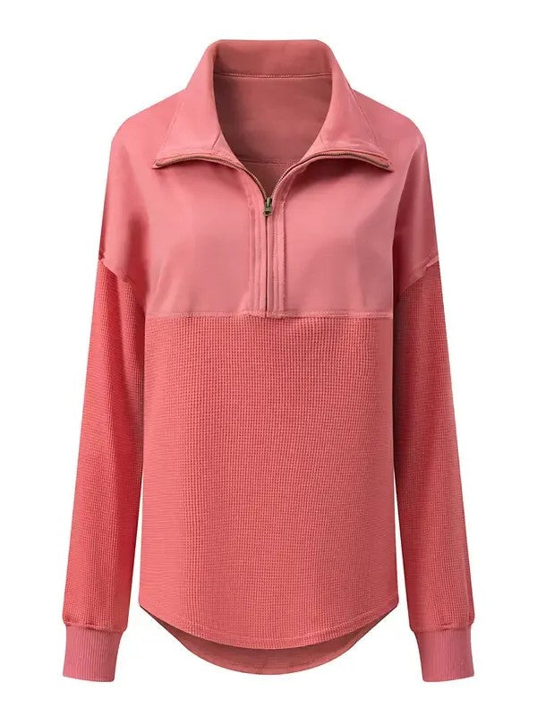 Women's Half Zip Waffle Knit Pullover Top