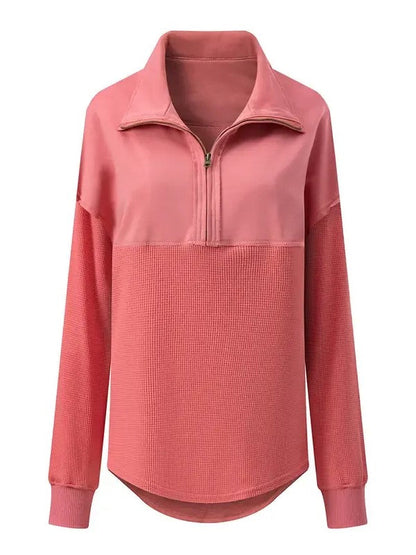 Women's Half Zip Waffle Knit Pullover Top