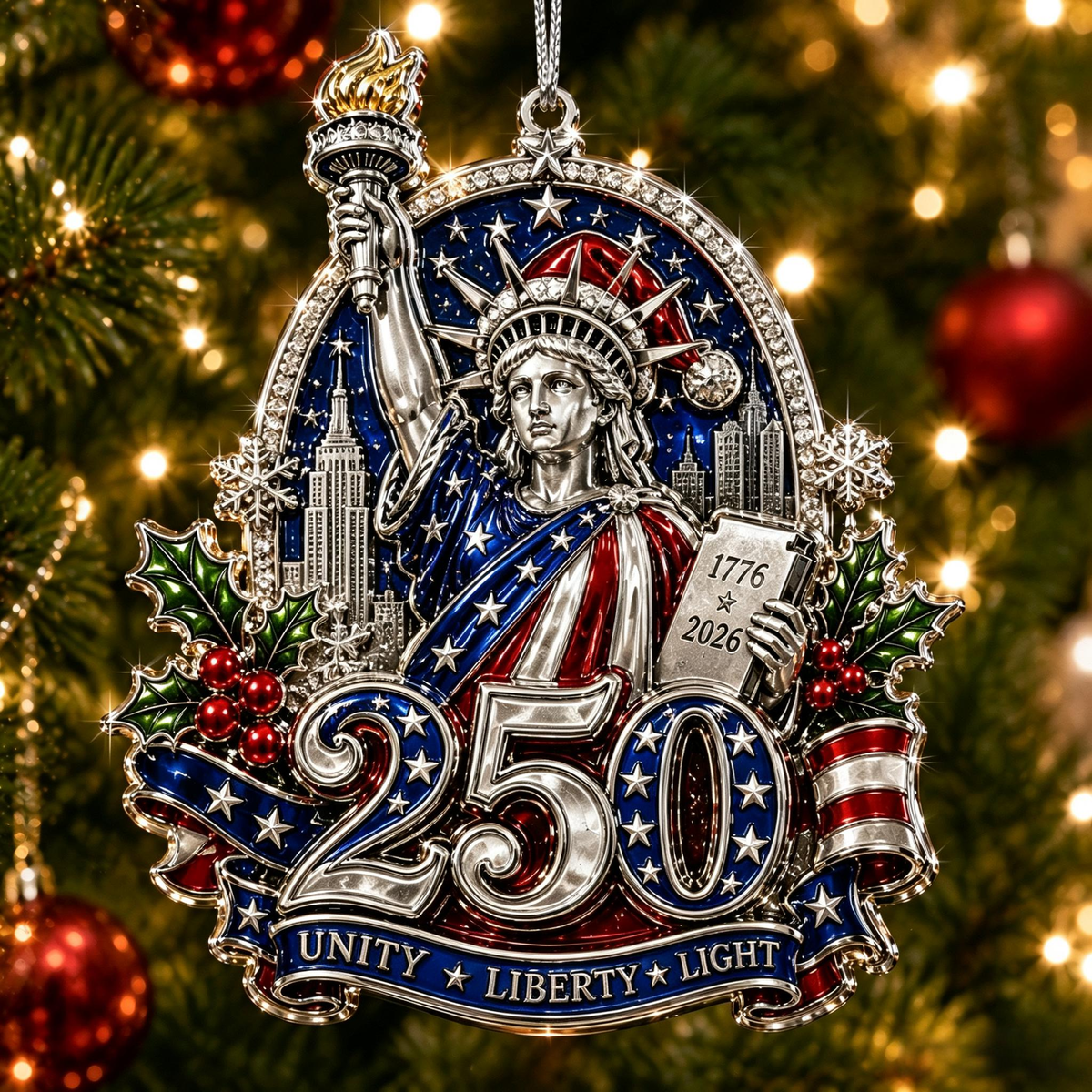 🇺🇸 America 250th Anniversary Christmas Ornament— A Patriotic Christmas to Remember (1776–2026) 🎄✨