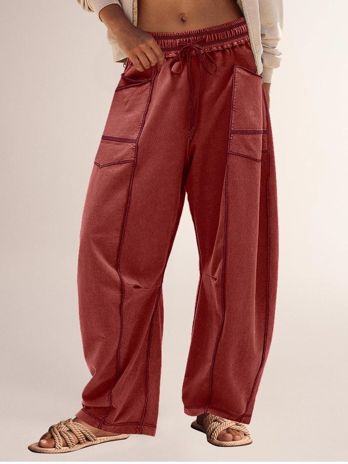 Women's High Waisted Drawstring Wide Leg Baggy Barrel Pants (Buy 2 Free Shipping)