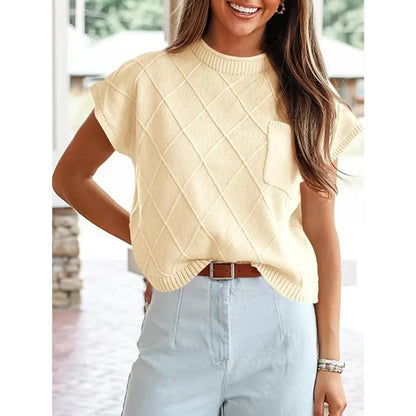 Women's high-neck short-sleeved knitted vest