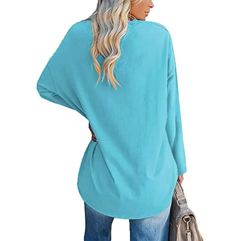 HOT SALE-WOMENS LOOSE FASHION V-NECK TOP SHORT & LONG OPTION
