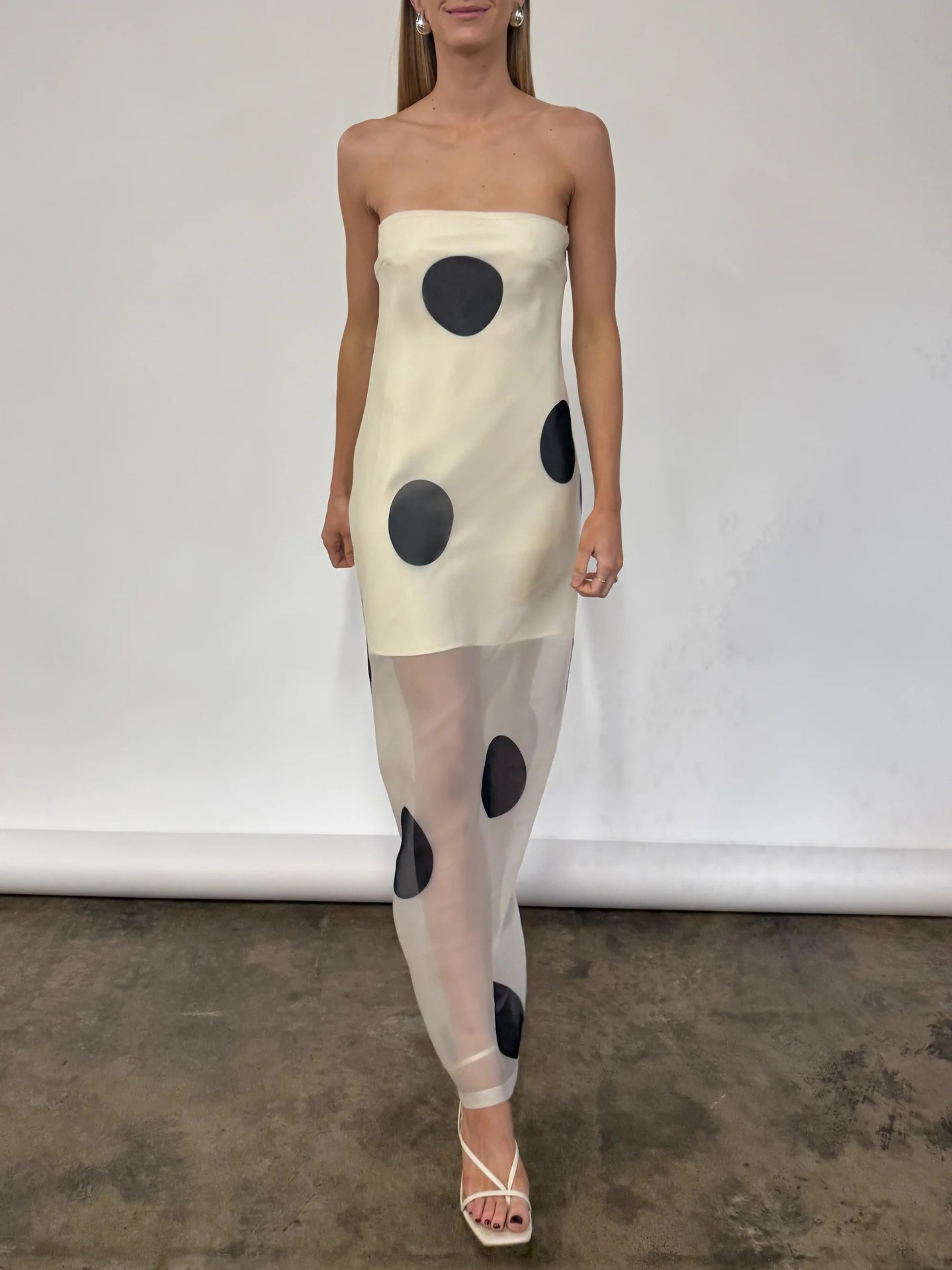 Women's Polka Dot Sheer Overlay Maxi Slip Dress