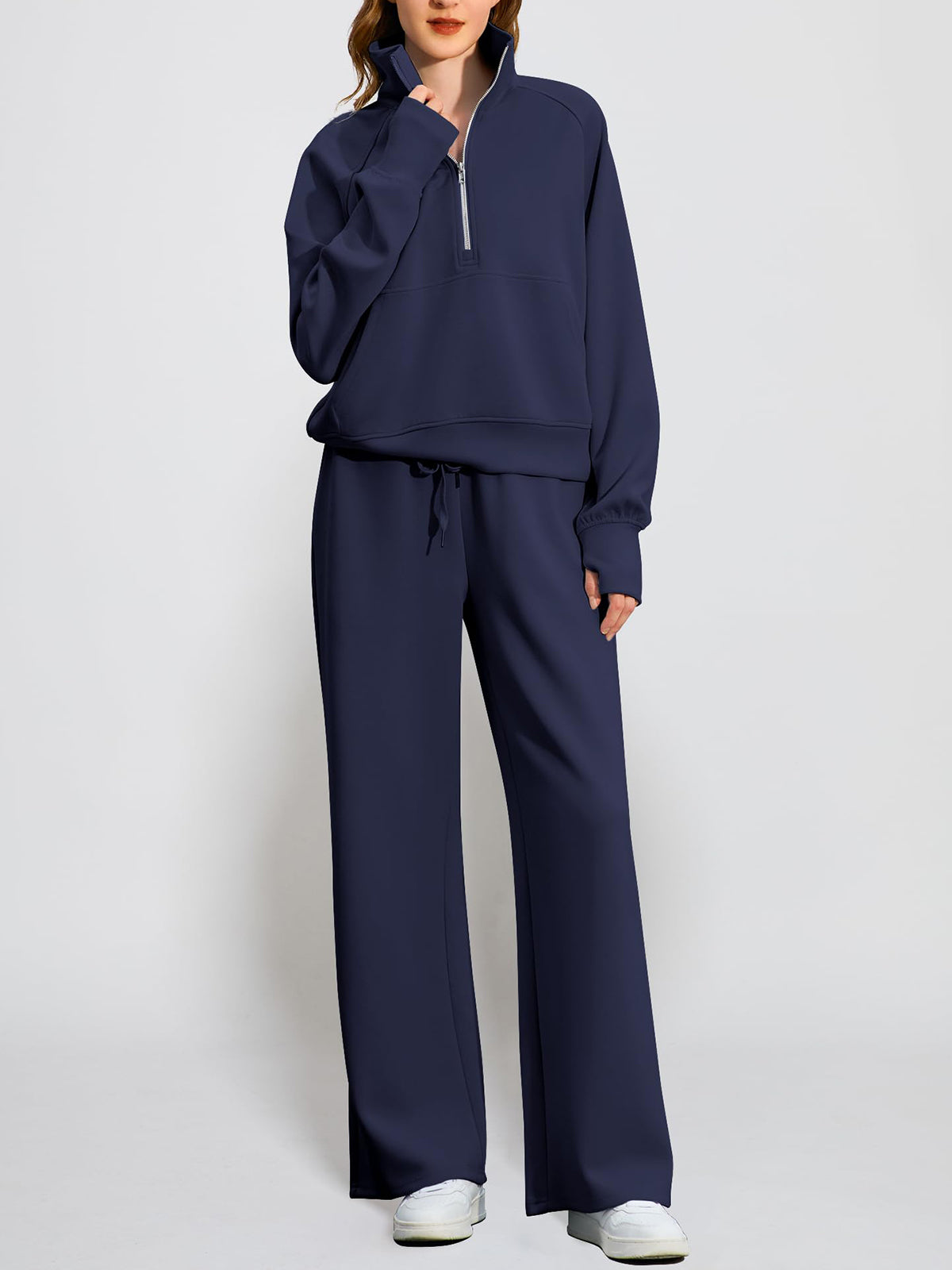 Women's Oversized Half Zip 2 Piece Sweatsuit Set (Buy 2 Free Shipping)