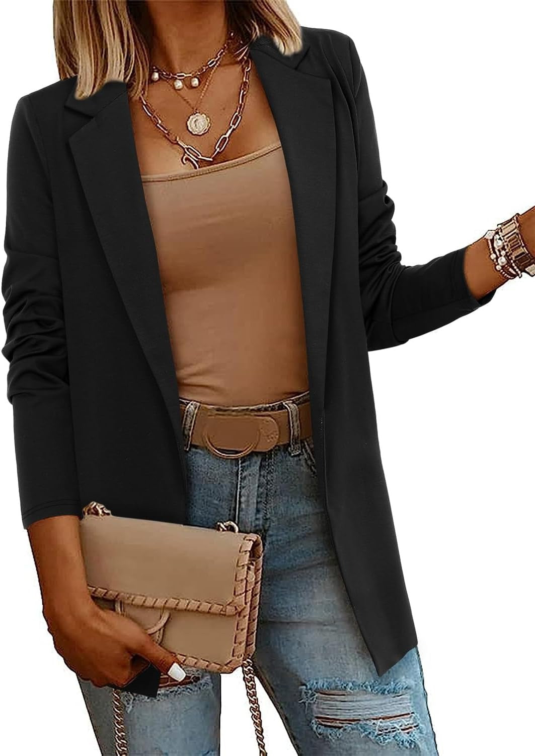 Women's Casual Lightweight Lapel Long Sleeve Blazer Coat