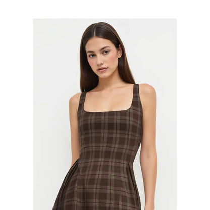 Vintage Plaid Sleeveless Maxi Dress for Women