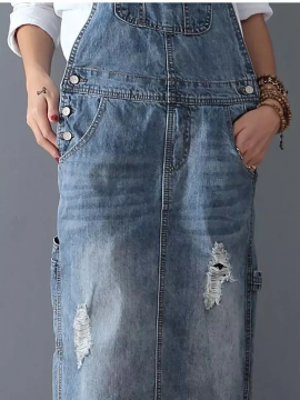 Midiross 2026 Ripped Denim Overall Dress