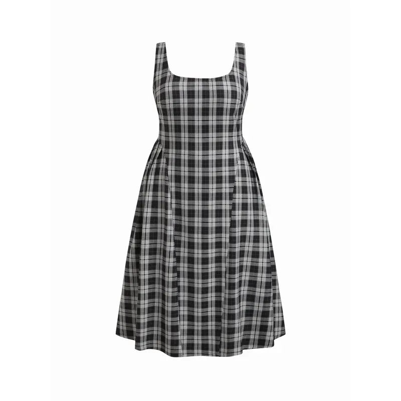 Vintage Plaid Sleeveless Maxi Dress for Women