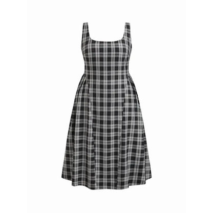 Vintage Plaid Sleeveless Maxi Dress for Women