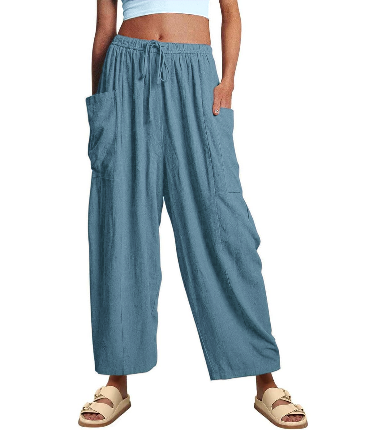 Women‘s Casual Linen Blend Palazzo Pants (Buy 2 Free Shipping)