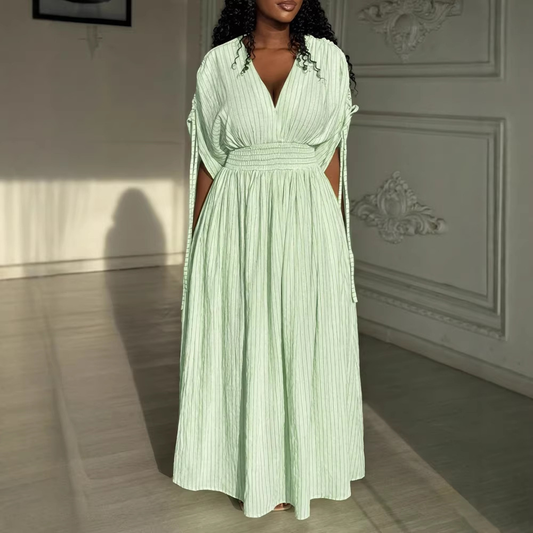 Women's Striped V-Neck Smocked Waist Maxi Dress