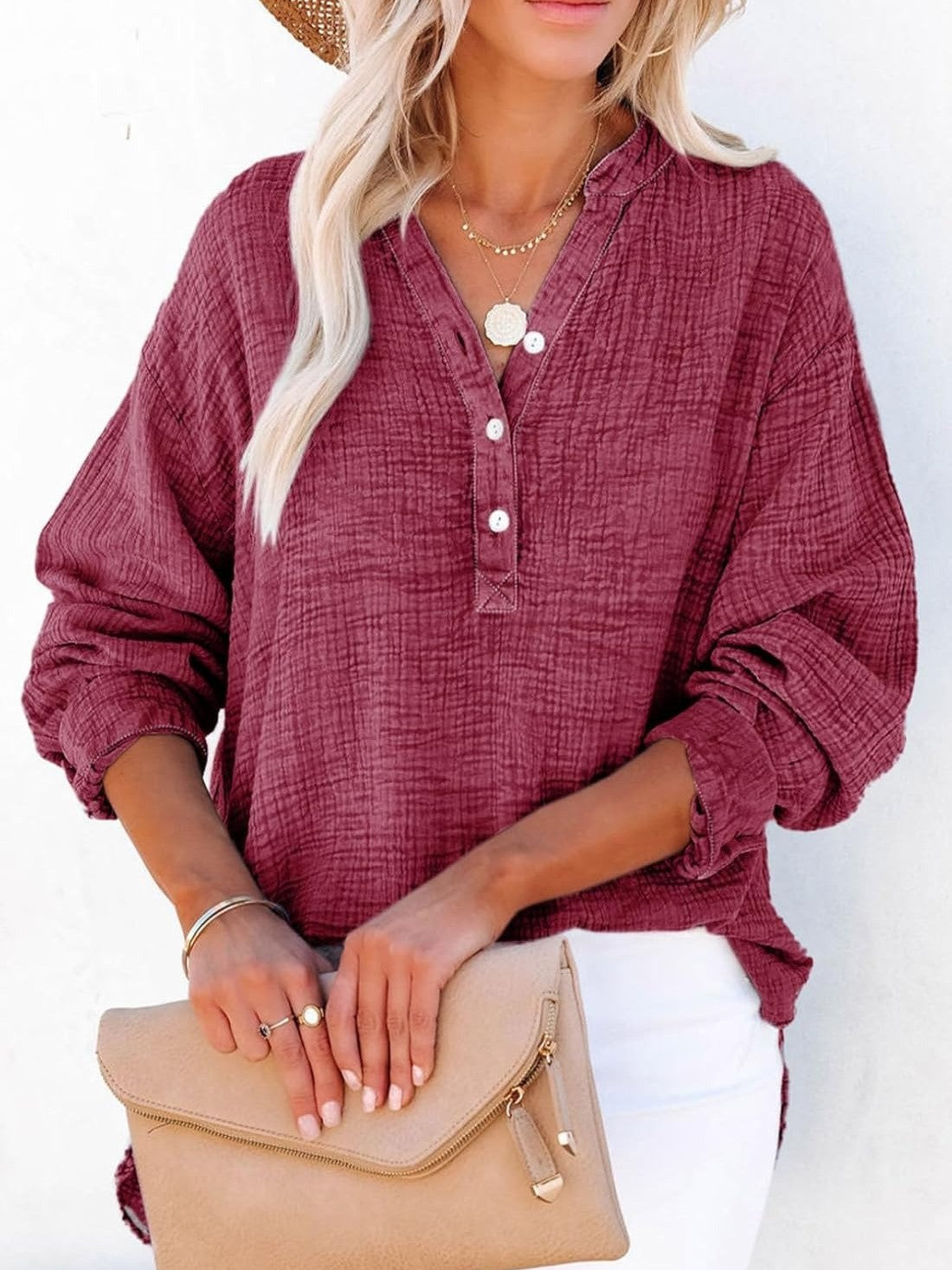 Women's Casual V-Neck Gauze Blouse (Buy 2 Free Shipping)