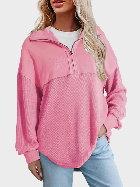 Hot Sale-Women's Waffle Knit Half Zip Pullover Casual Sweatshirt