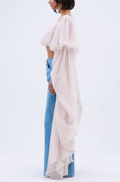Women's loose square neck long-sleeved chiffon blouse