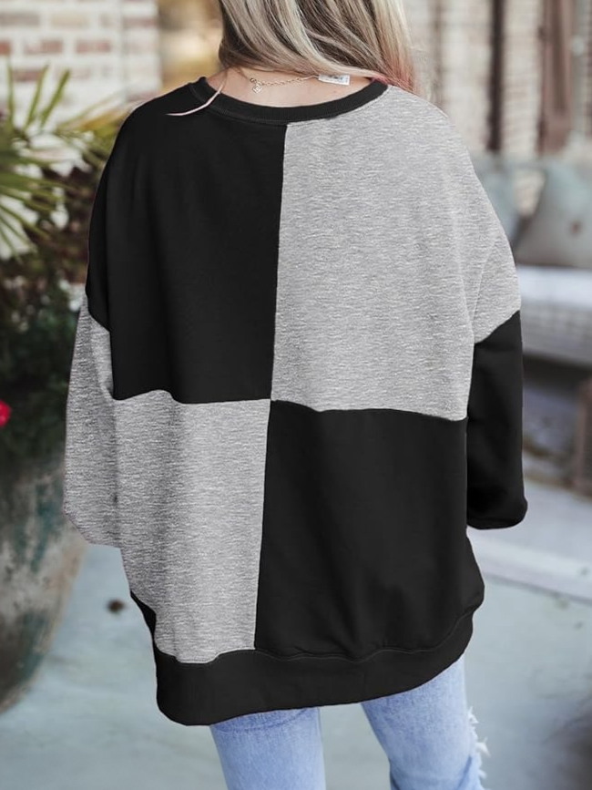 Women's Color Block Henley Oversized Sweatshirt