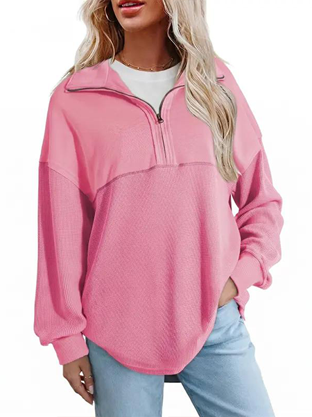 Hot Sale-Women's Waffle Knit Half Zip Pullover Casual Sweatshirt