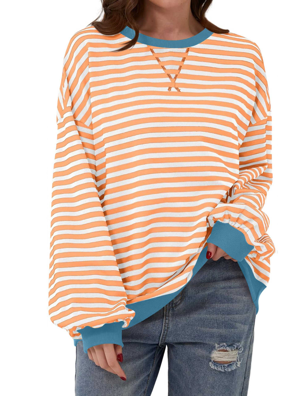 Oversized Striped Color Block Sweatshirt