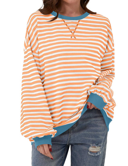 Oversized Striped Color Block Sweatshirt