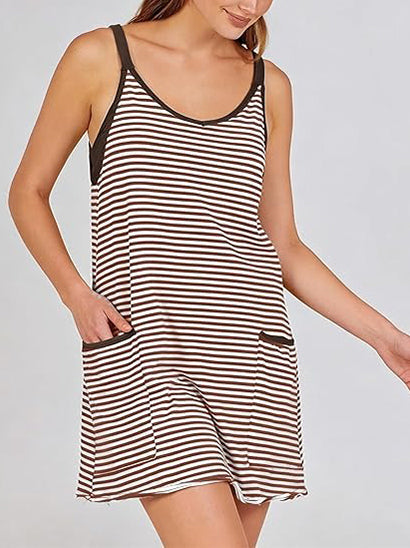 🙌Women's Striped Athletic Mini Dress with Built-in Shorts