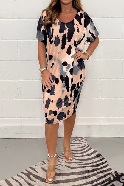 Women's printed round-neck multi-colored dress（buy 2 free shipping）