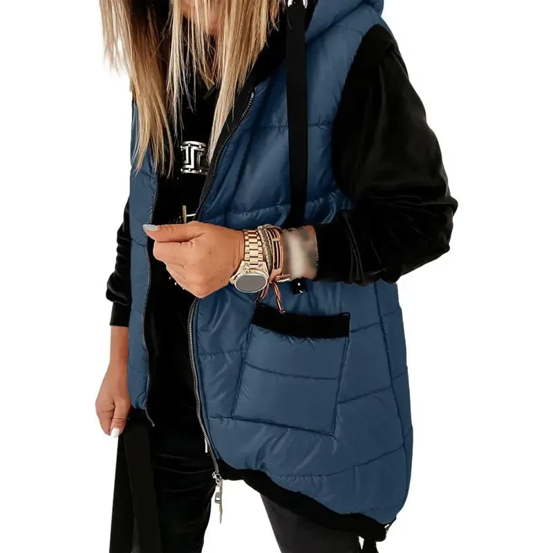 Women's Hooded Outwear Vest Lightweight Zipper Up Padded Gilet With Pockets