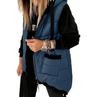 Women's Hooded Outwear Vest Lightweight Zipper Up Padded Gilet With Pockets