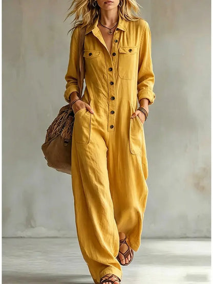 Women French Style Button Front Jumpsuit