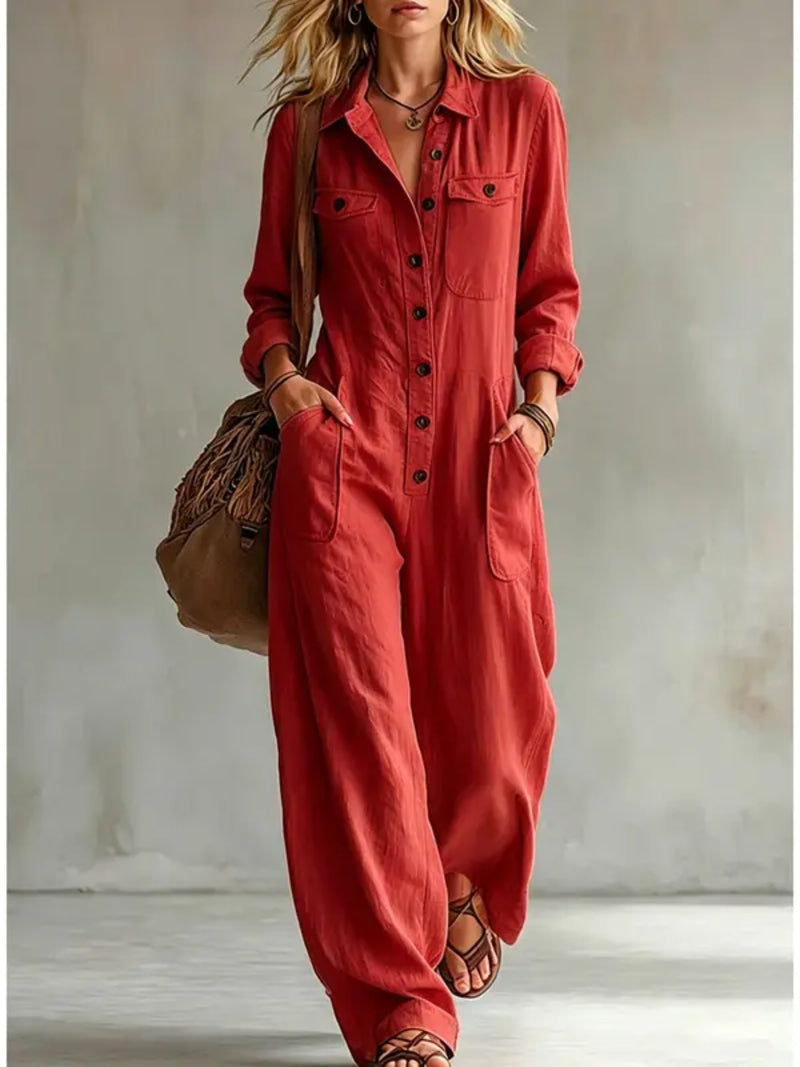 Women French Style Button Front Jumpsuit