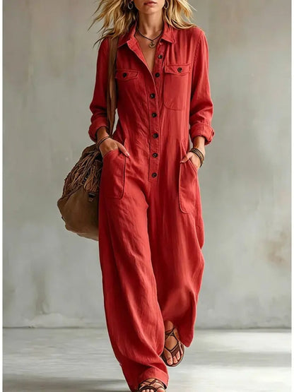 Women French Style Button Front Jumpsuit